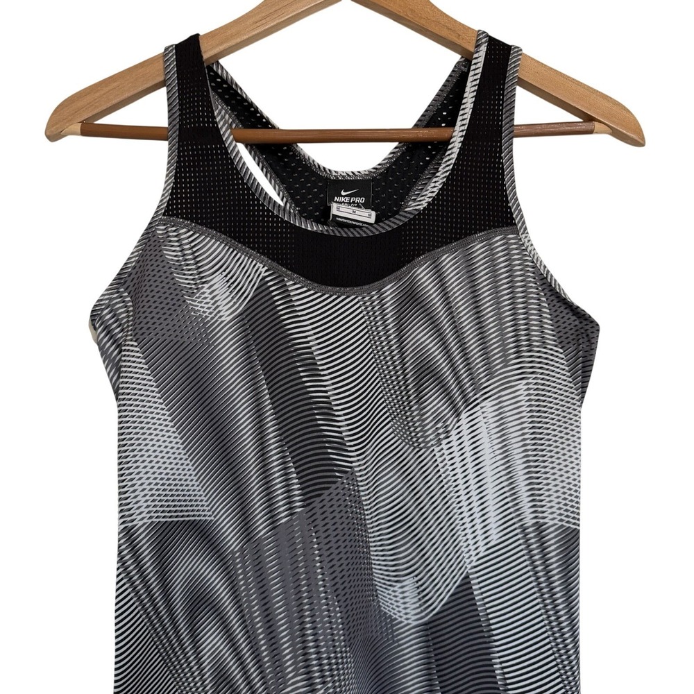 Nike Pro Dri-FIT Womens Racerback Tank Top Black Gray Geometric Mesh Size M - Picture 5 of 8